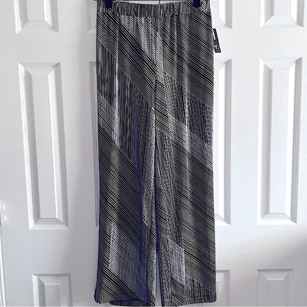 NEW DIRECTIONS HIGH RISE WIDE LEG BLACK STRIPE PULL ON PANTS ART TO WEAR BOHO M